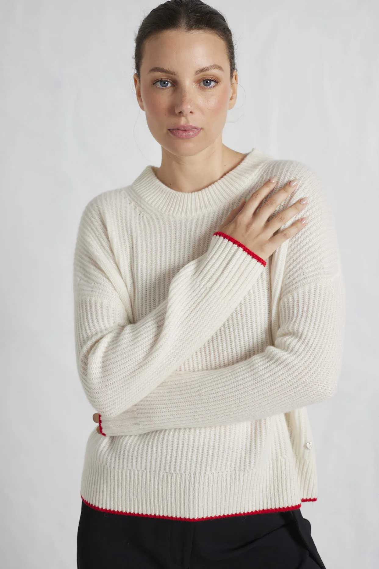 Arancia Cashmere Sweater in White/Red