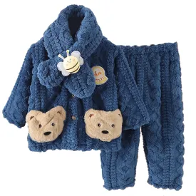 Babymoon Set of 3 | Baby Sleepwear Nightsuit with Scraf Kid’s Winter Nightdress Pajamas Winter Sweater | Darkblue