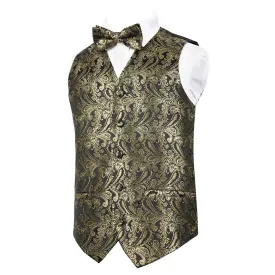 Boy's Classic Paisley Bow Tie and Suit Vest Set, 079-Black Gold