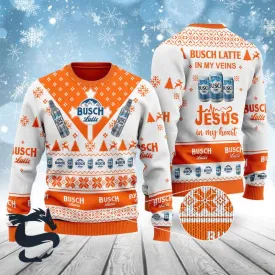 Busch Latte In My Veins Jesus In My Heart Ugly Sweater