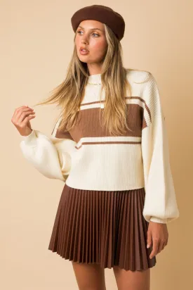 Contrast stripe mock neck sweater