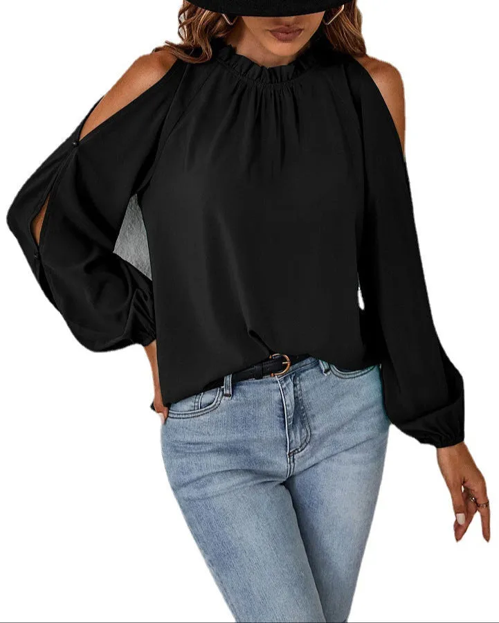Fashion Pleated Off-Shoulder Shirt