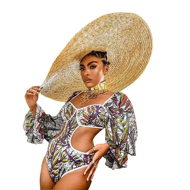 Ladies Long Sleeve Ruffle One-Piece Swimsuit
