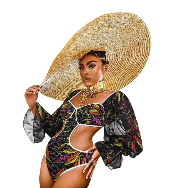 Ladies Long Sleeve Ruffle One-Piece Swimsuit