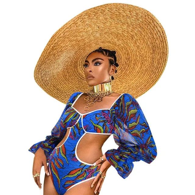 Ladies Long Sleeve Ruffle One-Piece Swimsuit