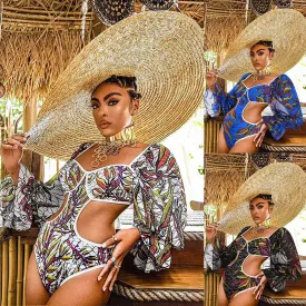 Ladies Long Sleeve Ruffle One-Piece Swimsuit