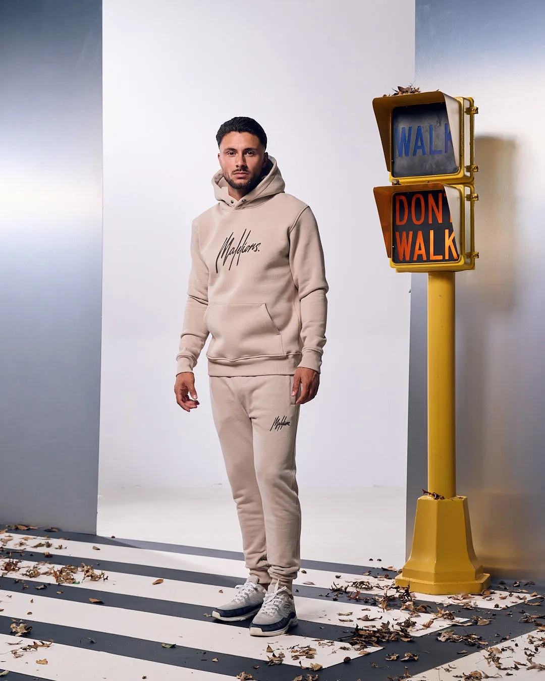 Malelions Men Striped Signature Hoodie | Beige