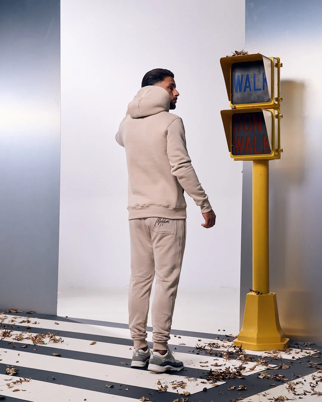 Malelions Men Striped Signature Hoodie | Beige