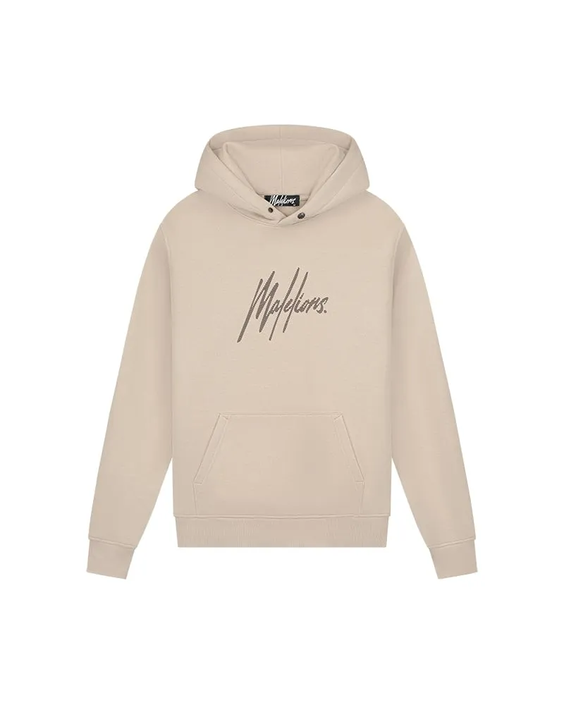 Malelions Men Striped Signature Hoodie | Beige