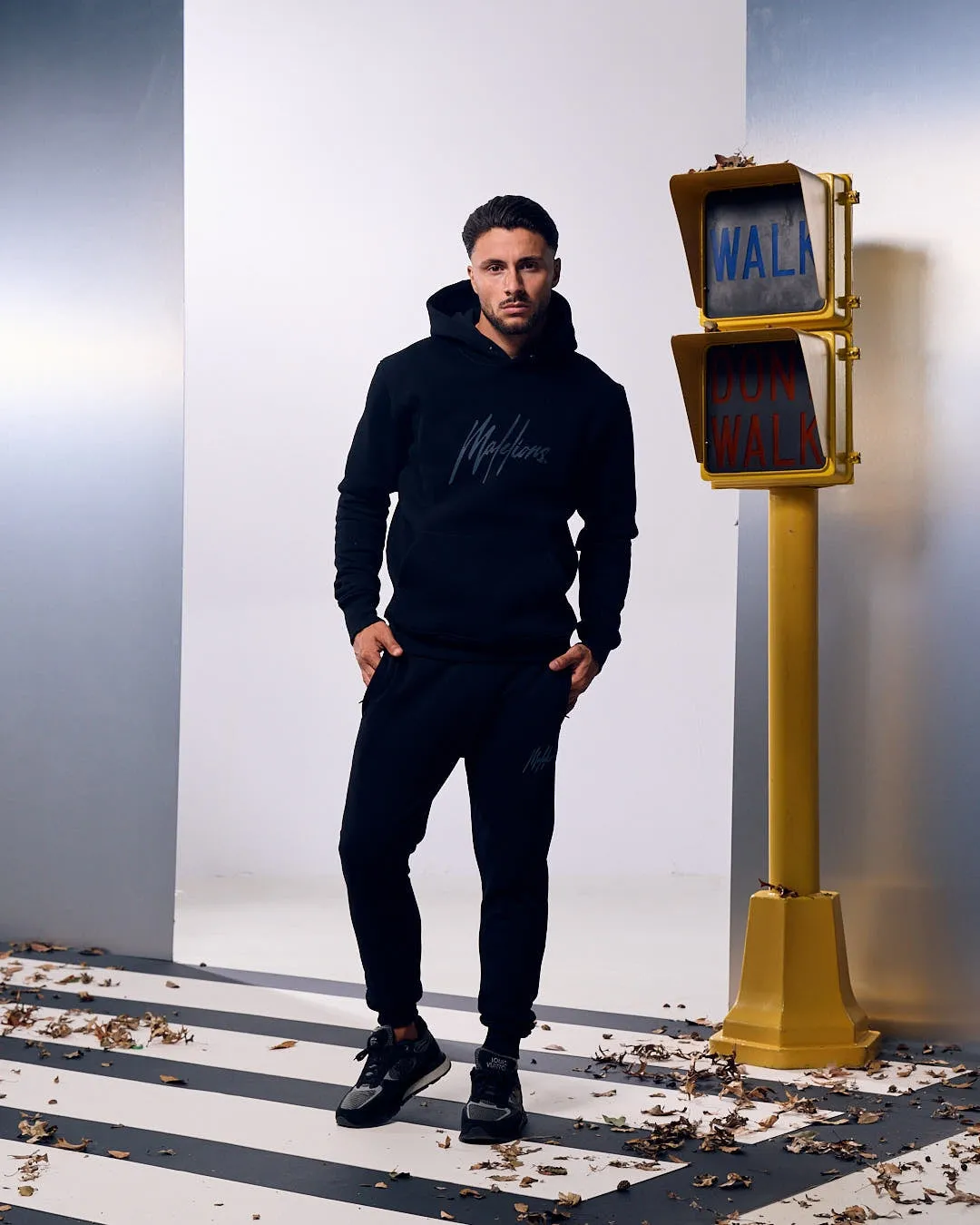 Malelions Men Striped Signature Hoodie | Black/Blue Slate