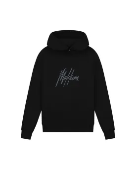 Malelions Men Striped Signature Hoodie | Black/Blue Slate