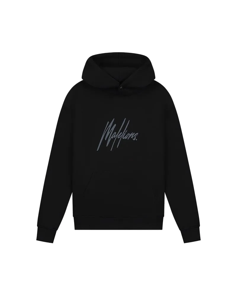 Malelions Men Striped Signature Hoodie | Black/Blue Slate