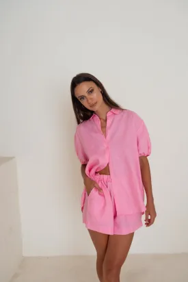 Mellow Puff Shirt Barbie Pink Linen
