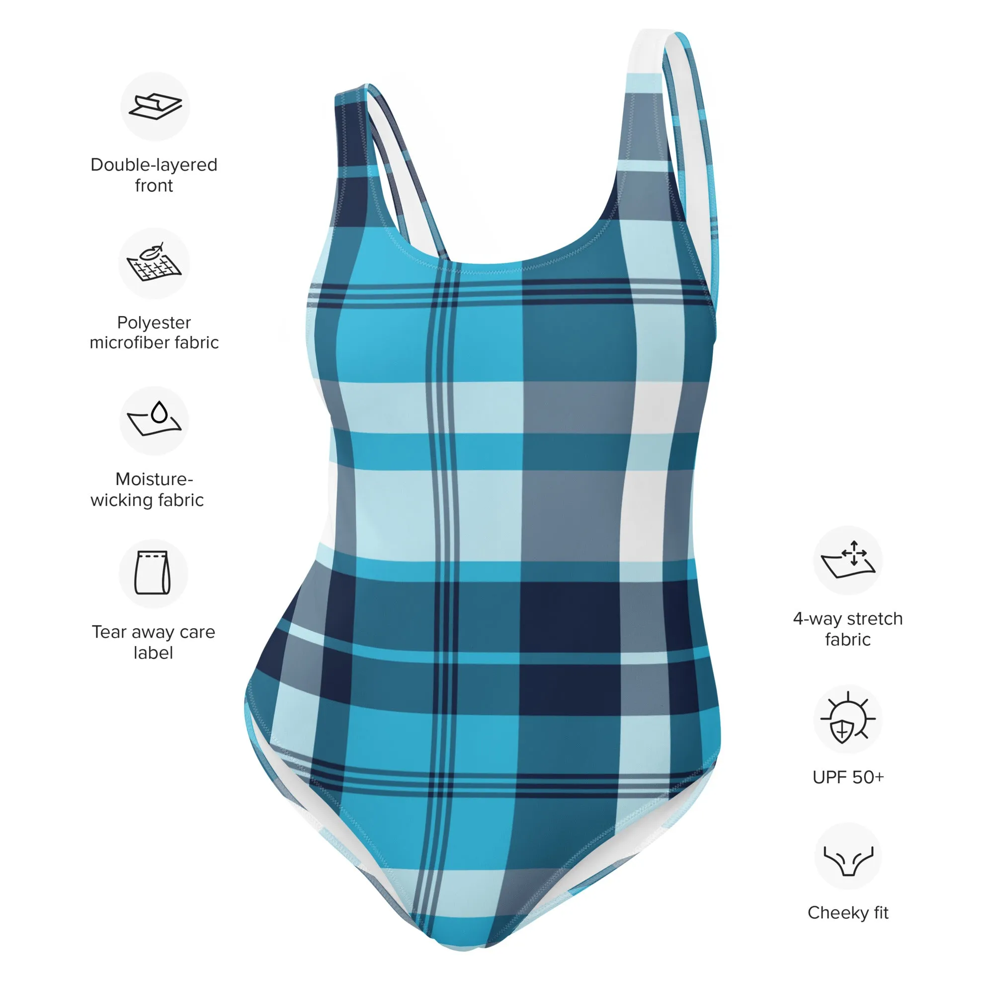Ocean Blues Preppy Plaid One Piece Women's Swimsuit