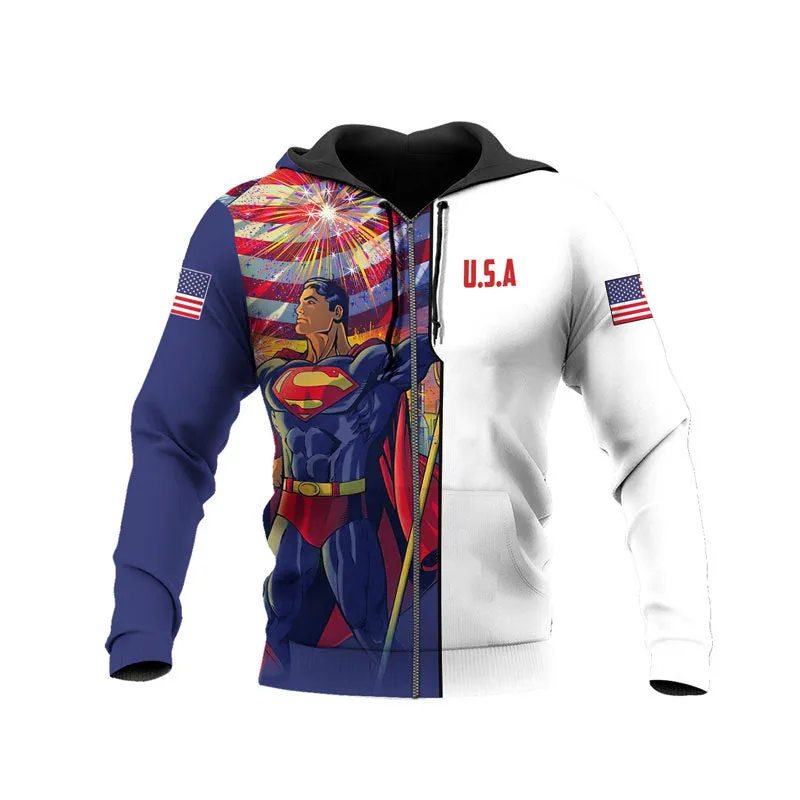 Superman USA Flag Fourth Of July Hoodie & Zip Hoodie
