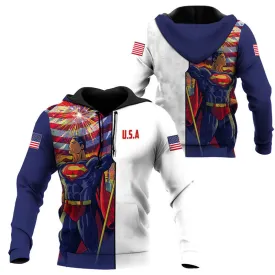 Superman USA Flag Fourth Of July Hoodie & Zip Hoodie
