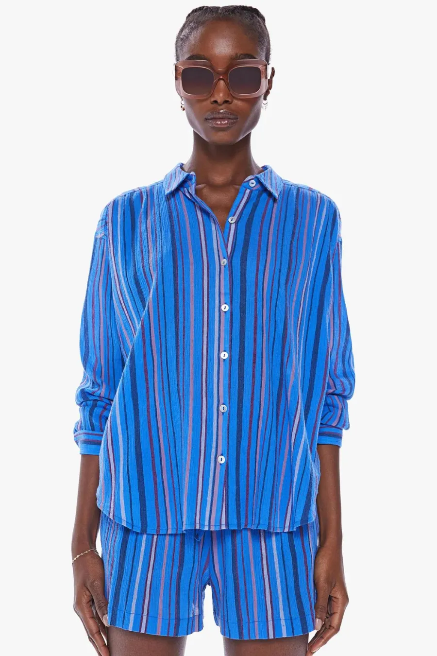 The Get Down Button Down Blue Multi Stripe
