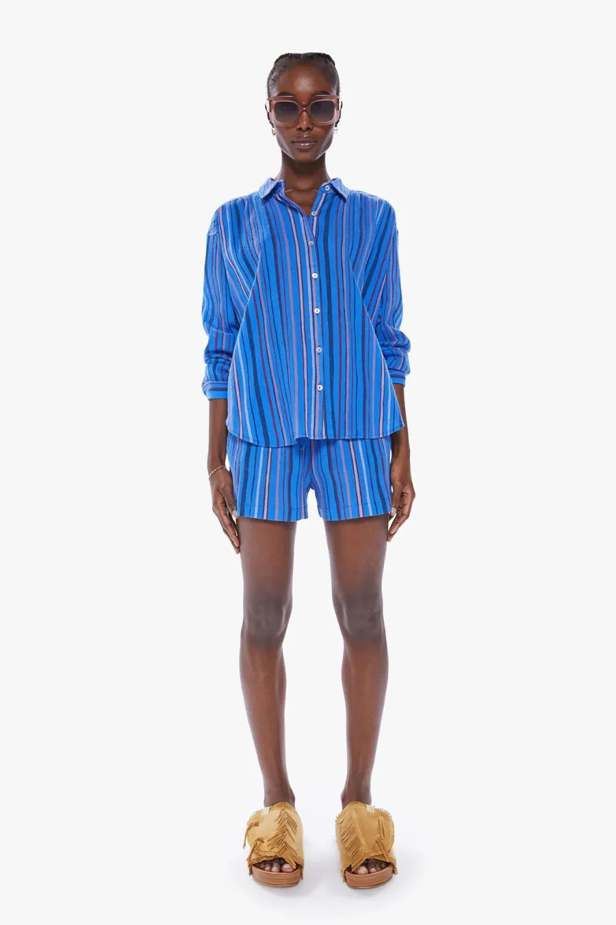 The Get Down Button Down Blue Multi Stripe