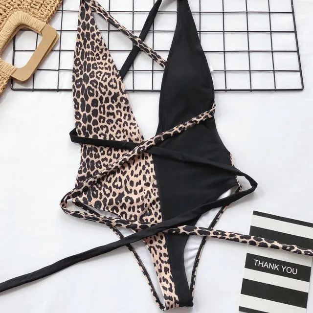 Women Sexy Leopard Print One Piece Swimsuit
