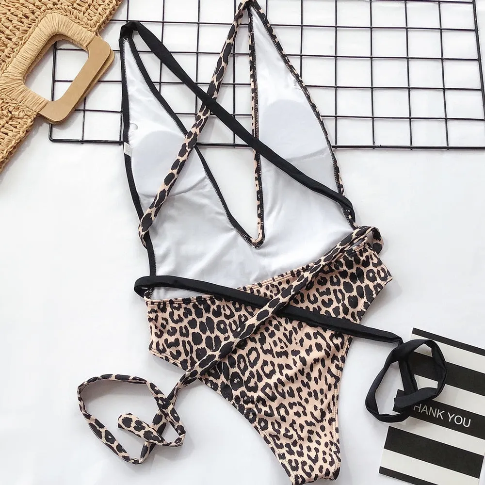 Women Sexy Leopard Print One Piece Swimsuit