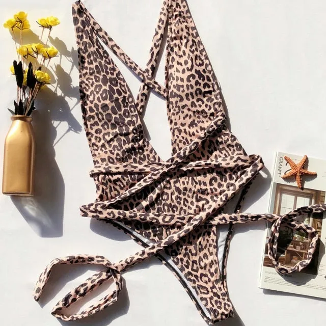 Women Sexy Leopard Print One Piece Swimsuit