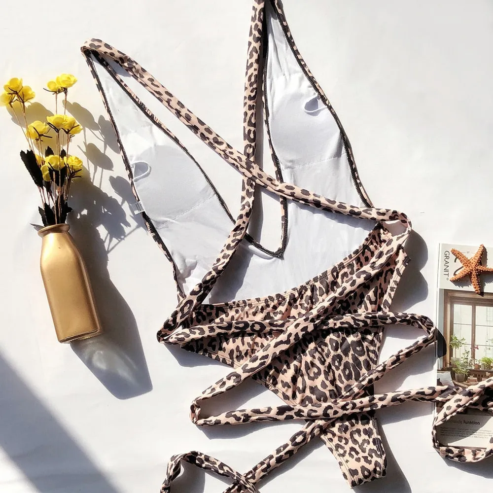 Women Sexy Leopard Print One Piece Swimsuit
