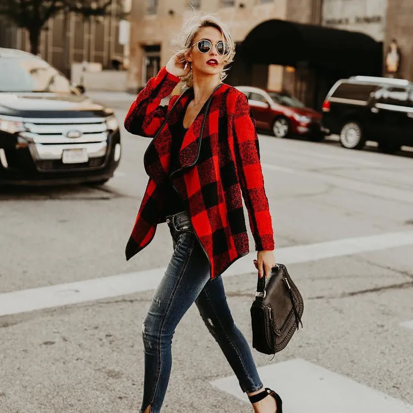 Women's Coats - Fashion Plaid Wool Warm Jacket Stylish Wool Coats